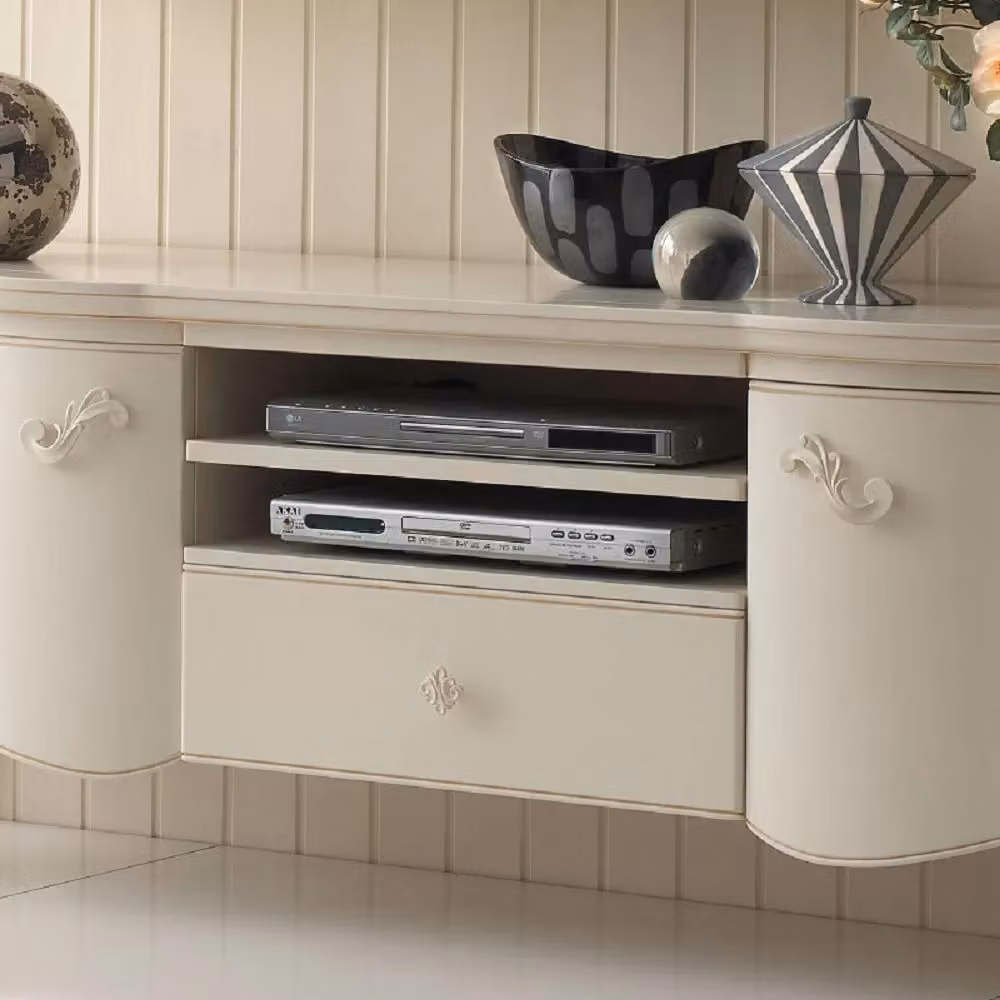 Parete attrezzata Mobili 2G in legno con 2 vetrine e base in bianco lacca per soggiorno – 2