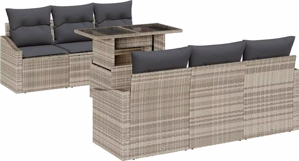 Set Divano da Giardino 7 pcs Grigio chiaro Poly Rattan