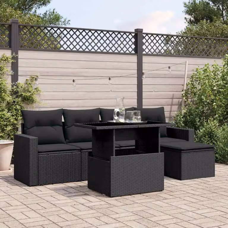 Set Divano da Giardino 6 pz vidaXL in Polyrattan Nero con Cuscini