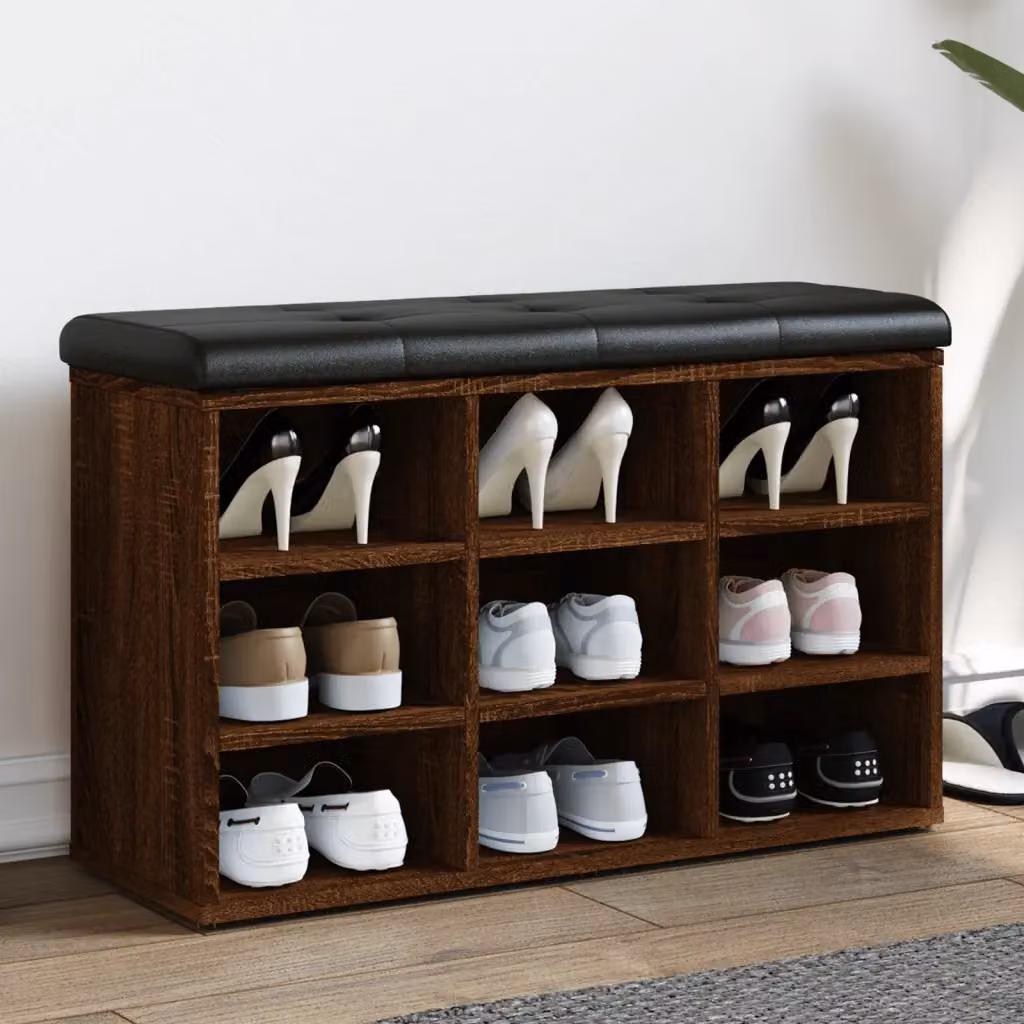 vidaXL Scarpiera con Panca in Legno MDF e Rovere, Colore Marrone e Nero, L 82 x P 32 x H 50 cm