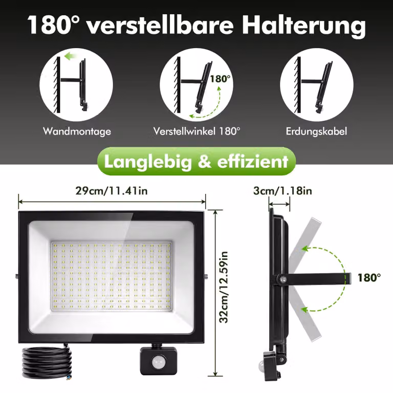 Faretto LED da esterno - 200 W - Sensore di movimento - 6500 K - 220–240 V - Impermeabile - Confezione singola