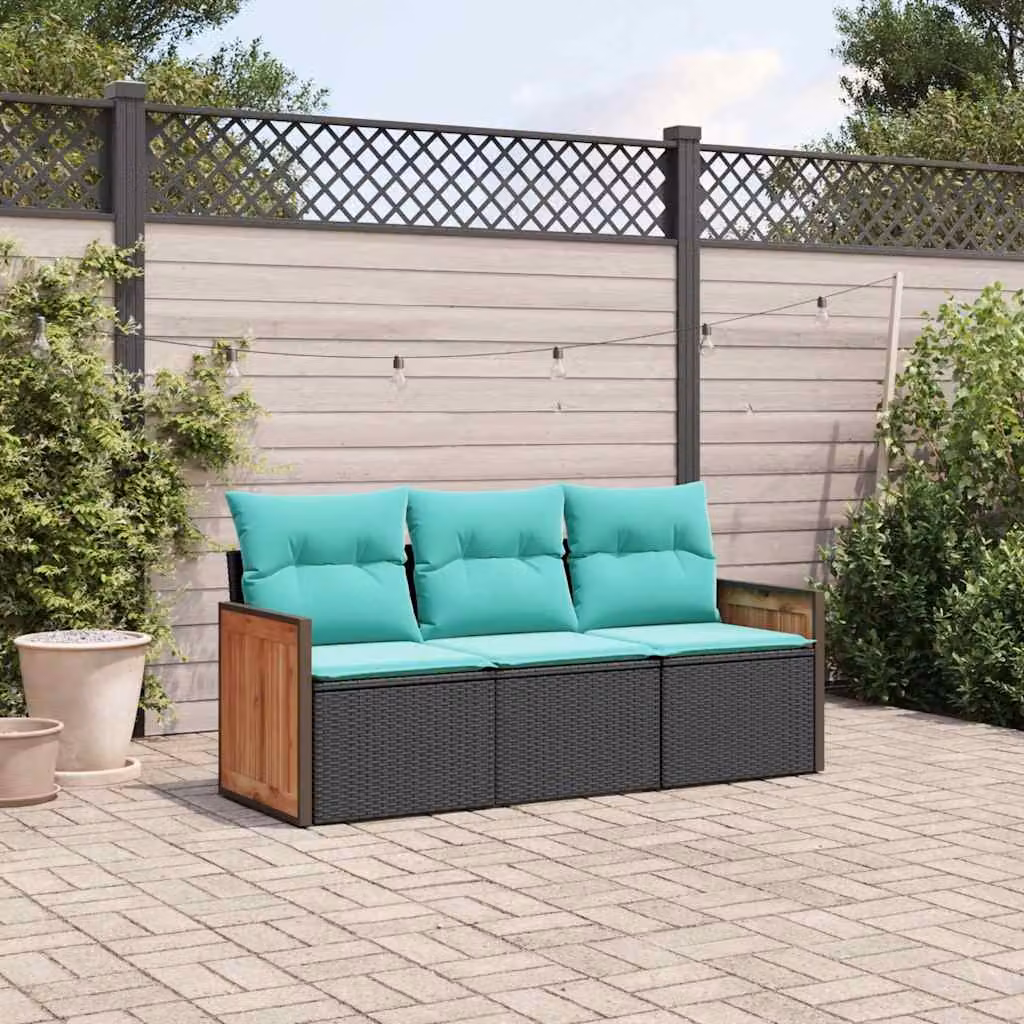 Set di divani da giardino vidaXL in polyrattan nero con cuscini inclusi e coperture rimovibili