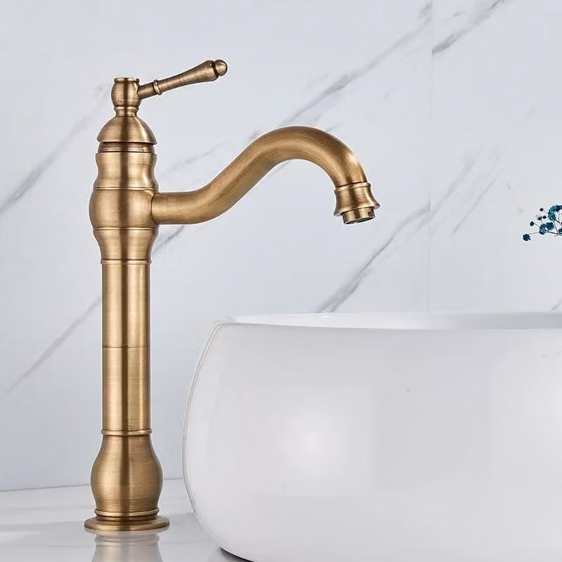 Rubinetteria per bagno - Miscelatore alto per lavabo - Installazione monoblocco - Miscelatore monocomando - Acqua calda e fredda - Cartuccia in Vetroceramica - Ottone anticato