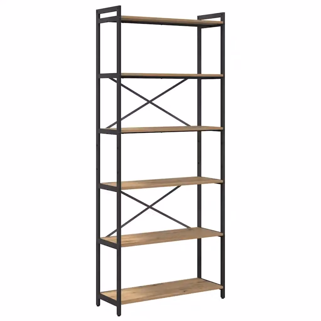 Libreria industrial vidaXL in MDF e metallo, marrone e nero, L 80 x P 30 x H 189,5 cm – 2