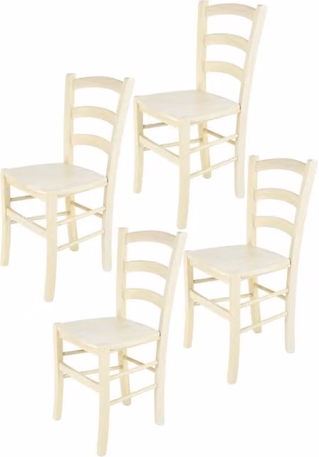 Set 4 Sedie Venice Tommychairs, robusta struttura in legno di faggio verniciata in anilina bianca e seduta in legno
