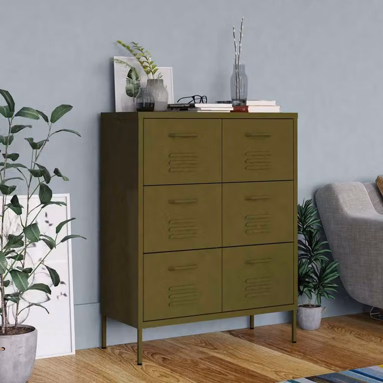 vidaXL Cassettiera Moderna in Metallo Verde Matt L: 80 cm, P: 35 cm, H: 101,5 cm