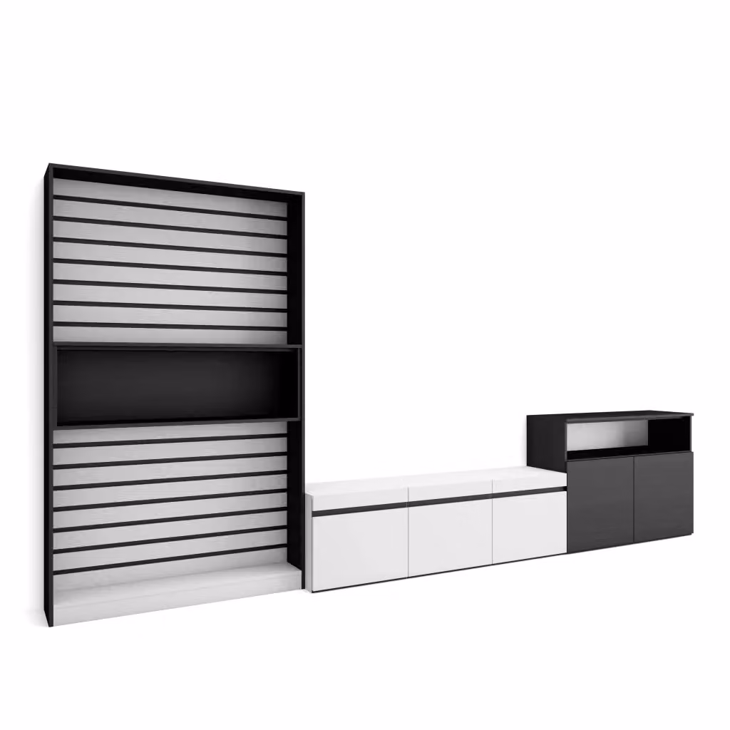 Mobile TV per soggiorno SKRAUT HOME Bianco e nero L: 360 cm, P: 35 cm, H: 186 cm per TV fino a 65 pollici – 2