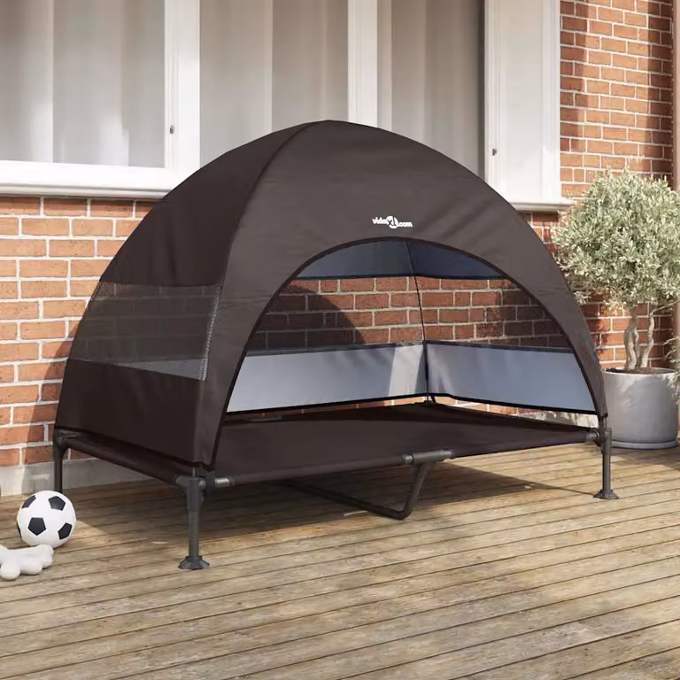 Letto per cani elevato vidaXL in tessuto e acciaio, marrone, L 127 cm x P 81 cm x H 108 cm