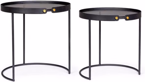 Set di 2 Tavolini Rotondi Zeina GIORDANOSHOP con Top in Vetro Nero e Struttura in Metallo