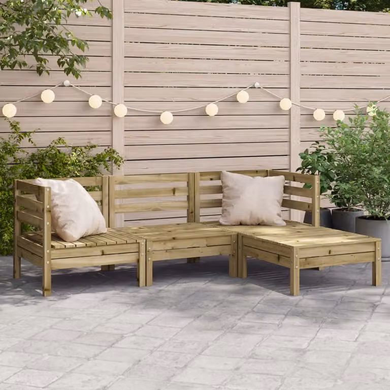 vidaXL Divano da Giardino a L con Poggiapiedi in Legno Massello di Pino Marrone con Cuscini inclusi L/P/H: 190,5 x 127,0 x 62,5 cm