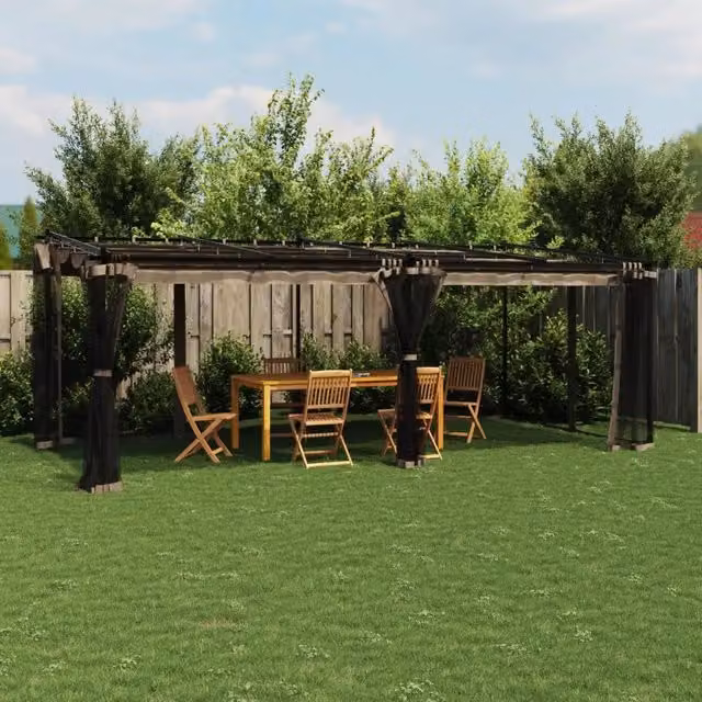 Gazebo con Pareti in Rete Tortora 6x3 m in Acciaio 4003916