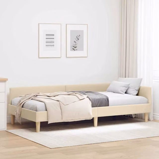 Cornice del letto ad angolo Crema 100 x 200 cm Tessuto 42016131