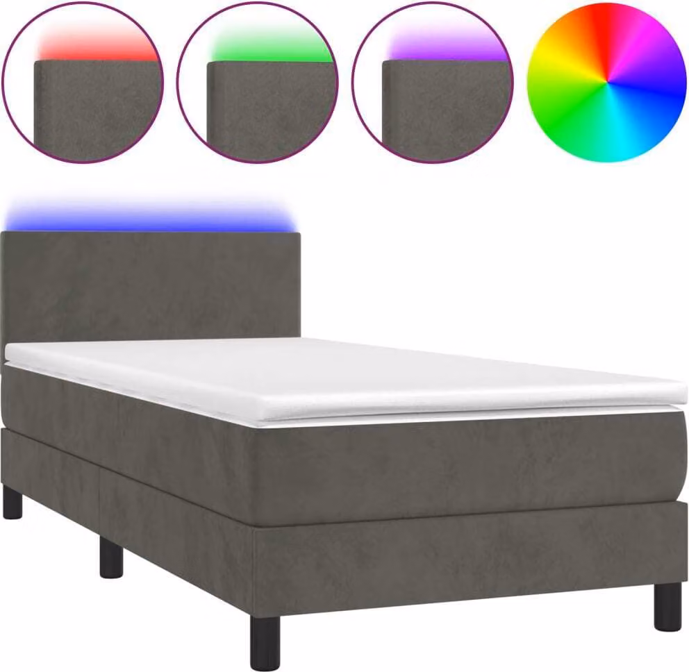 Letto a Molle con Materasso e LED Grigio Scuro 100x200 cm