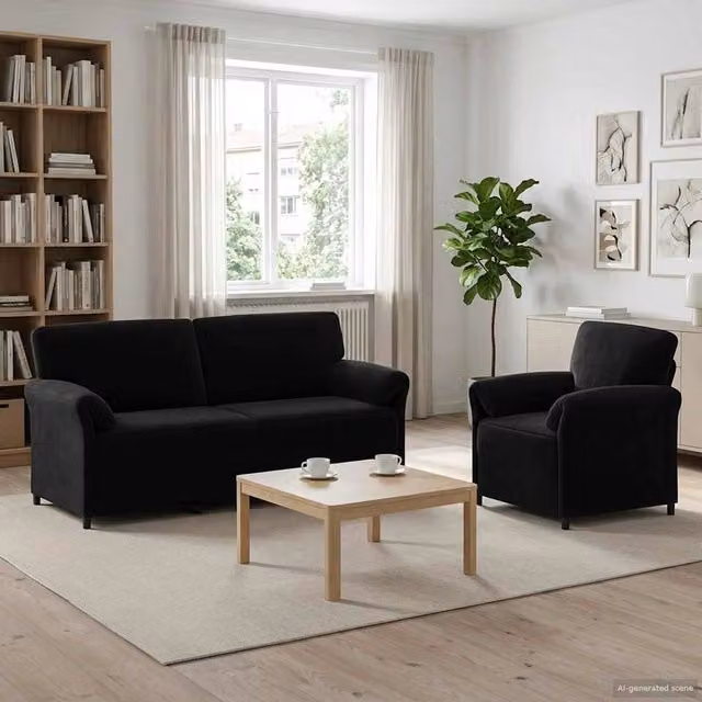 Set di 2 divani moderni vidaXL in velluto nero con struttura in metallo e cuscini inclusi