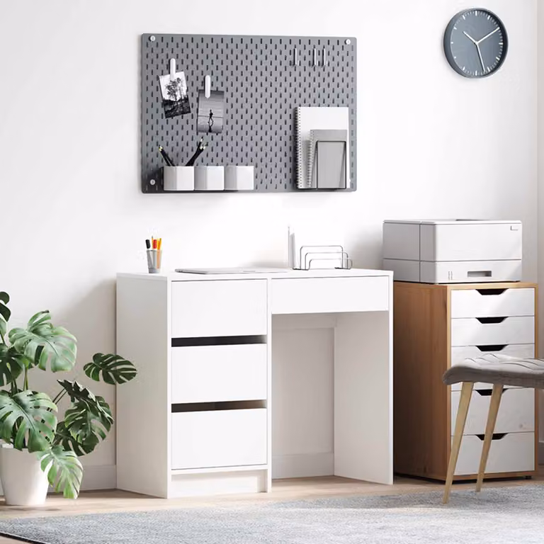 Scrivania moderna vidaXL bianca in legno MDF per ufficio o casa L: 90 cm, P: 37.5 cm, H: 75 cm