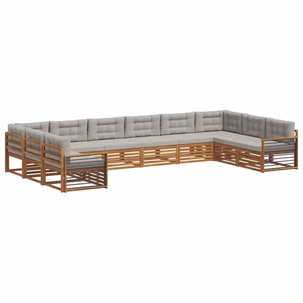 Set di divani da giardino a forma di L vidaXL in legno di acacia con cuscini grigi – 2