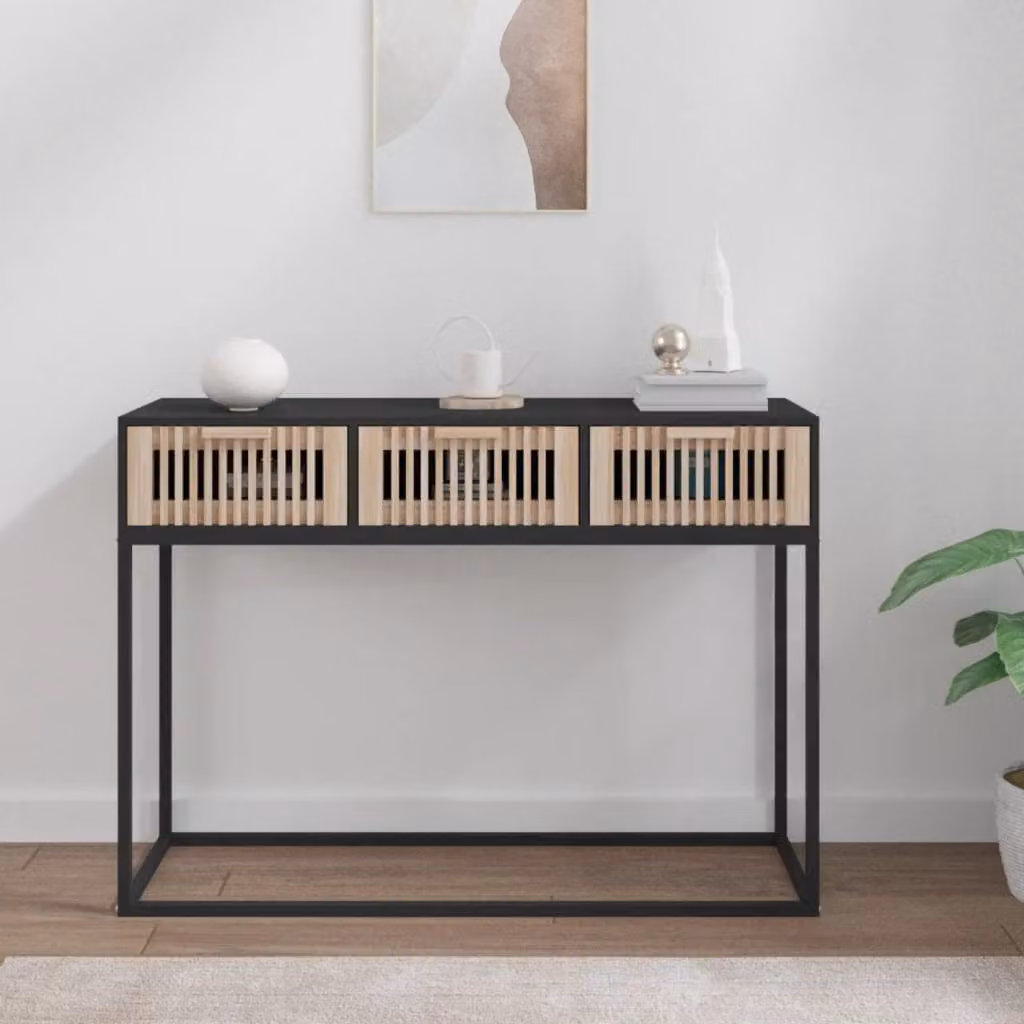 vidaXL Tavolino Consolle Nero in Legno e Metallo, Stile Scandinavo, L 105 x P 30 x H 75 cm