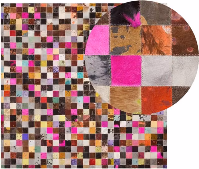 Tappeto Patchwork Multicolore in Vera Pelle Bovina Lavorato a Mano BELIANI L/P: 200 x 200 cm