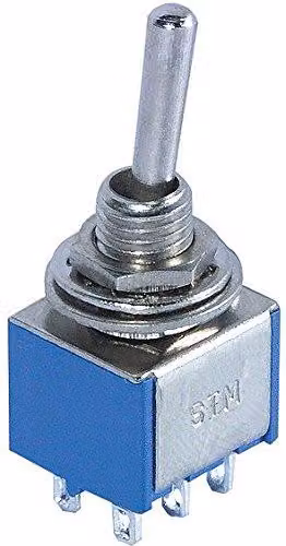 Interruttore a levetta miniaturizzato, 3 vie, 250V/3A, 6 poli, con connessioni a saldare