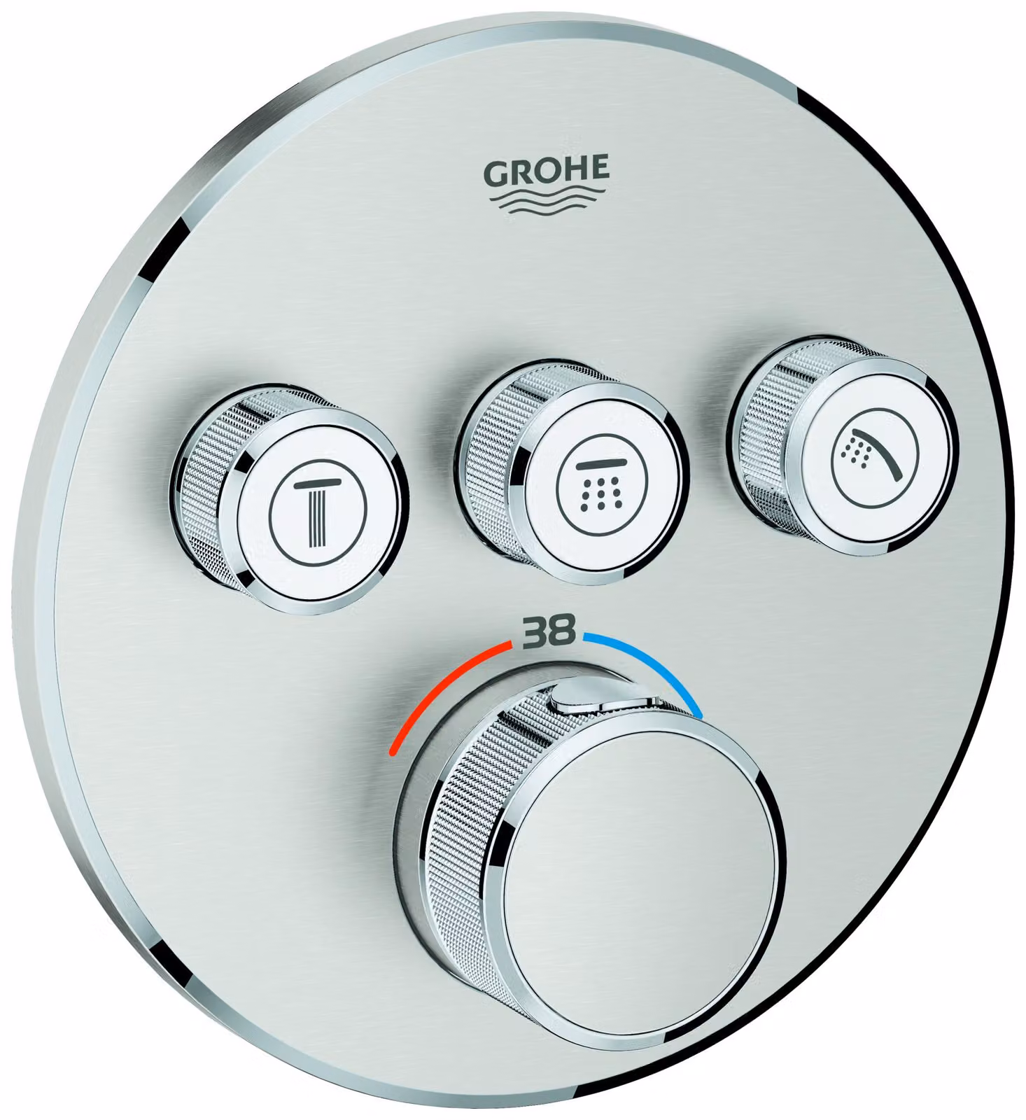 Thermostat Grohe Grohtherm SmartControl avec trois vannes d'arrêt, rosette murale ronde, 29121DC0, 29121DC0