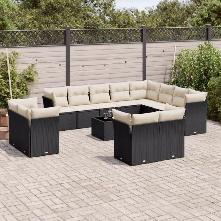 vidaXL Set Divani da Giardino a L in Polyrattan con Cuscini e Tavolino Nero