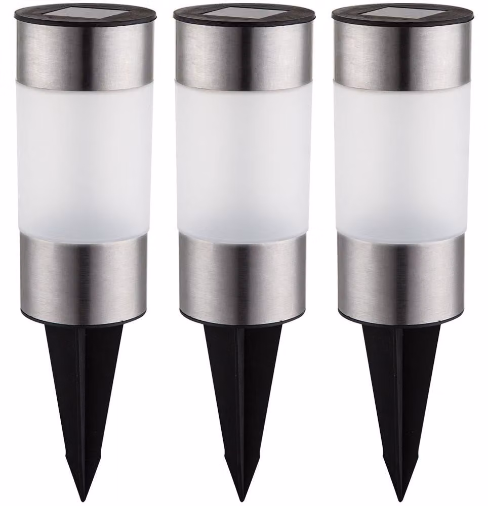 Set di 3 lampade da esterno a energia solare, in acciaio inossidabile, altezza 23,5 cm