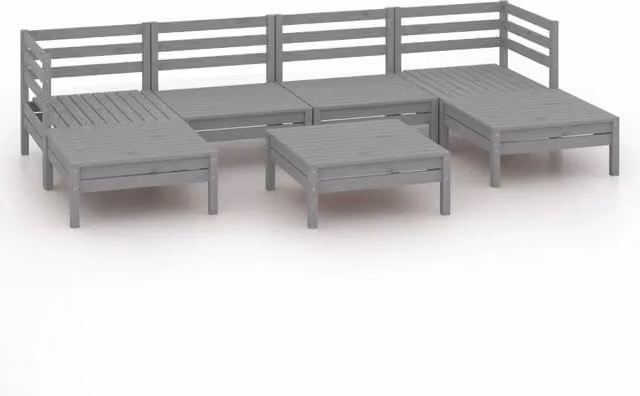 Set Salotto da Giardino 7 pz | Set di Mobili da Esterno in Legno Massello di Pino Grigio