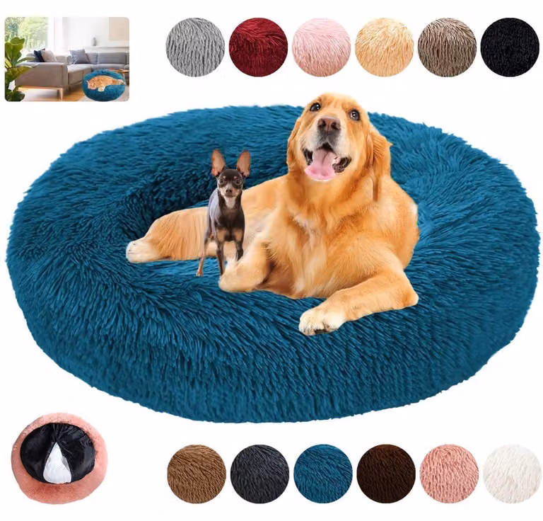 Cuccia per cani, forma rotonda, morbida e soffice, design a ciambella, comoda, lavabile, colore ciano, taglia 5XL, diametro 120 cm