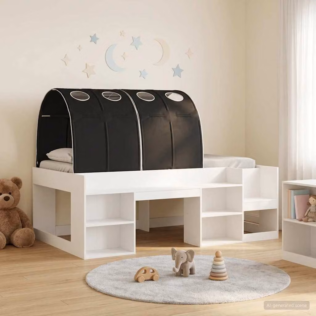 Letto a castello con tunnel per bambini vidaXL in legno ingegnerizzato, Bianco e Nero, L/P/H: 193.0 x 103.5 x 65.0 cm
