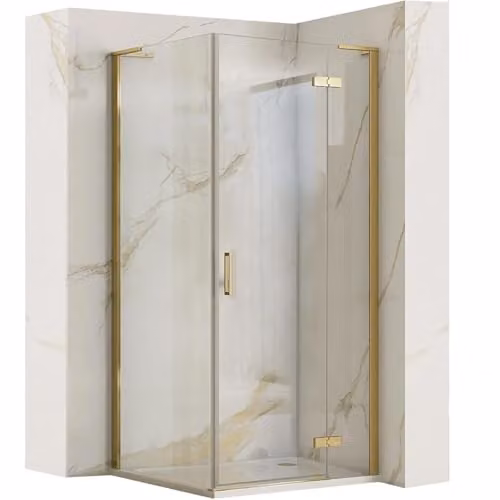 Rea Box Doccia 90x80 Gold Brush Box Doccia senza Piatto Doccia Vetro Temperato di Sicurezza Trasparente 6 mm (Oro)