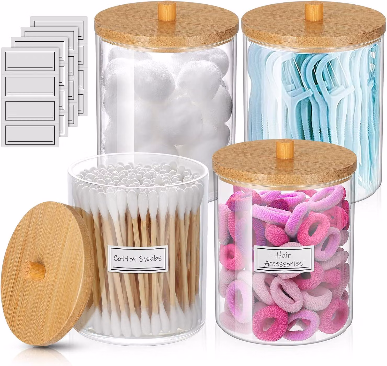 Set di 4 contenitori per Cotone fioc e porta Cotone fioc, organizer da bagno in acrilico