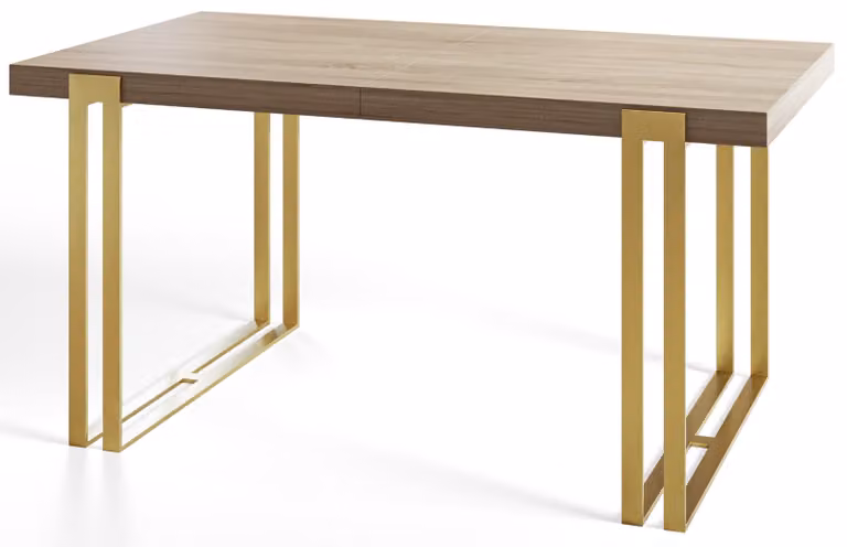 Tavolo da pranzo rettangolare rosa, tavolo da salotto moderno 160x90x77 cm, finitura Sonoma con gambe in metallo dorato