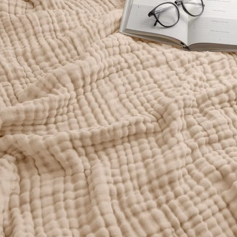 Coperta in mussola, matrimoniale, 229x229 cm, 6 strati, cotone, color sabbia