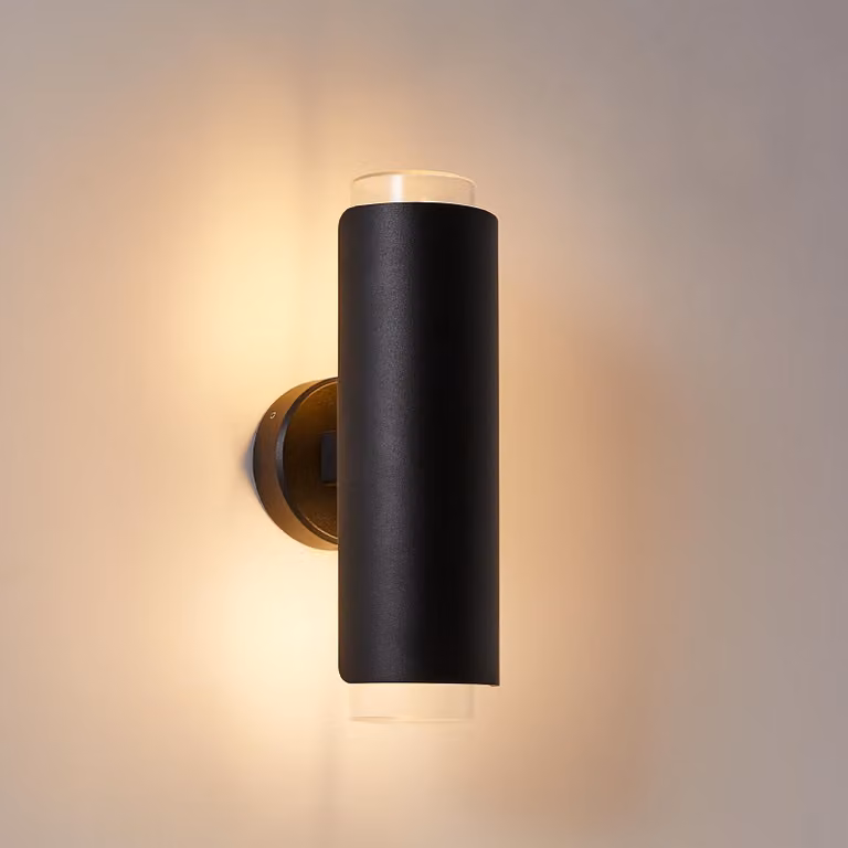 Lampada da parete a scomparsa, modello "Up Down", finitura nera, 2 attacchi E27, grado di protezione IP54, realizzata in alluminio