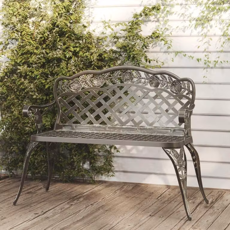 Panca da giardino romantica - 108 cm, verde, in alluminio - gambe in ghisa - panca per esterno, terrazza, giardino