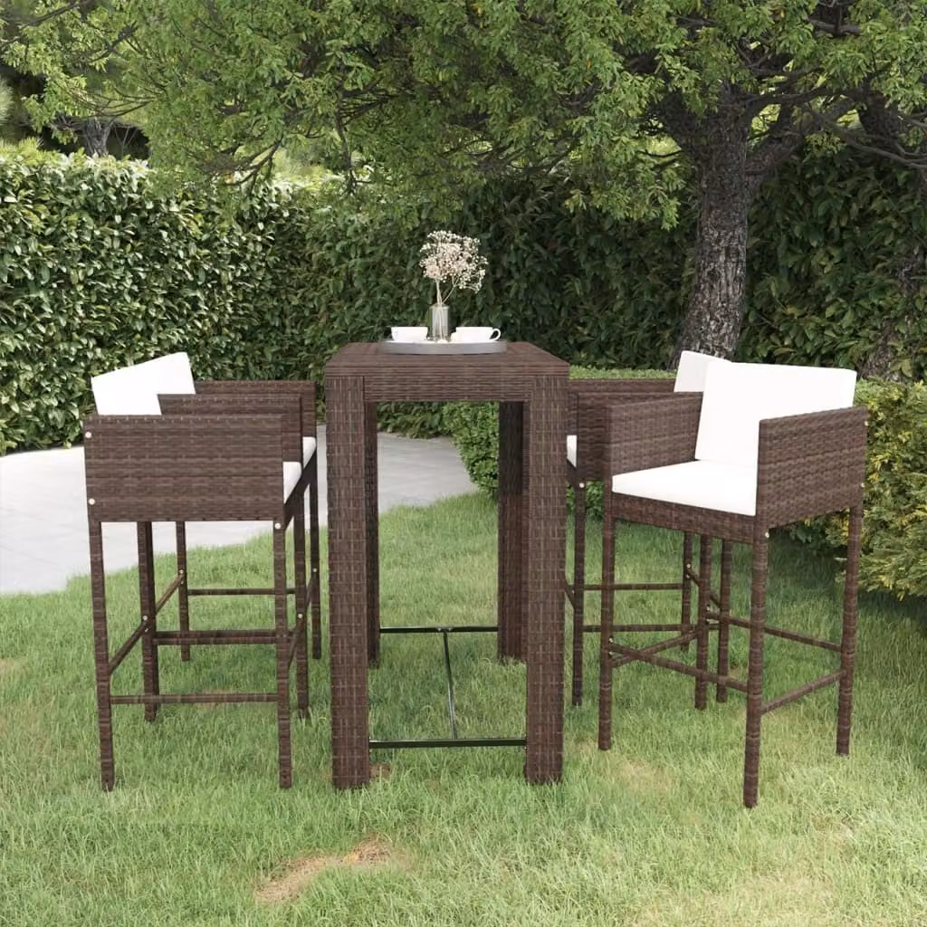 Maison Exclusive - Set da bar da giardino 5 pezzi con cuscini in polyrattan marrone