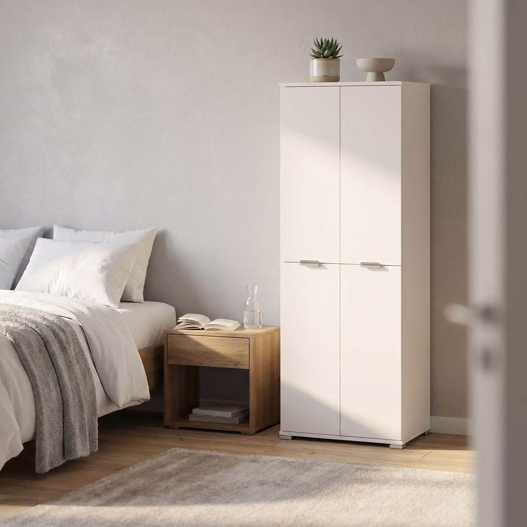 Milani Home - armadio colonna 4 ante 60 x 38 x 174 cm, bianco, truciolare bilaminato,  Italy