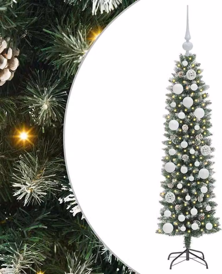 Albero di Natale Artificiale Sottile Verde e Bianco 120 cm