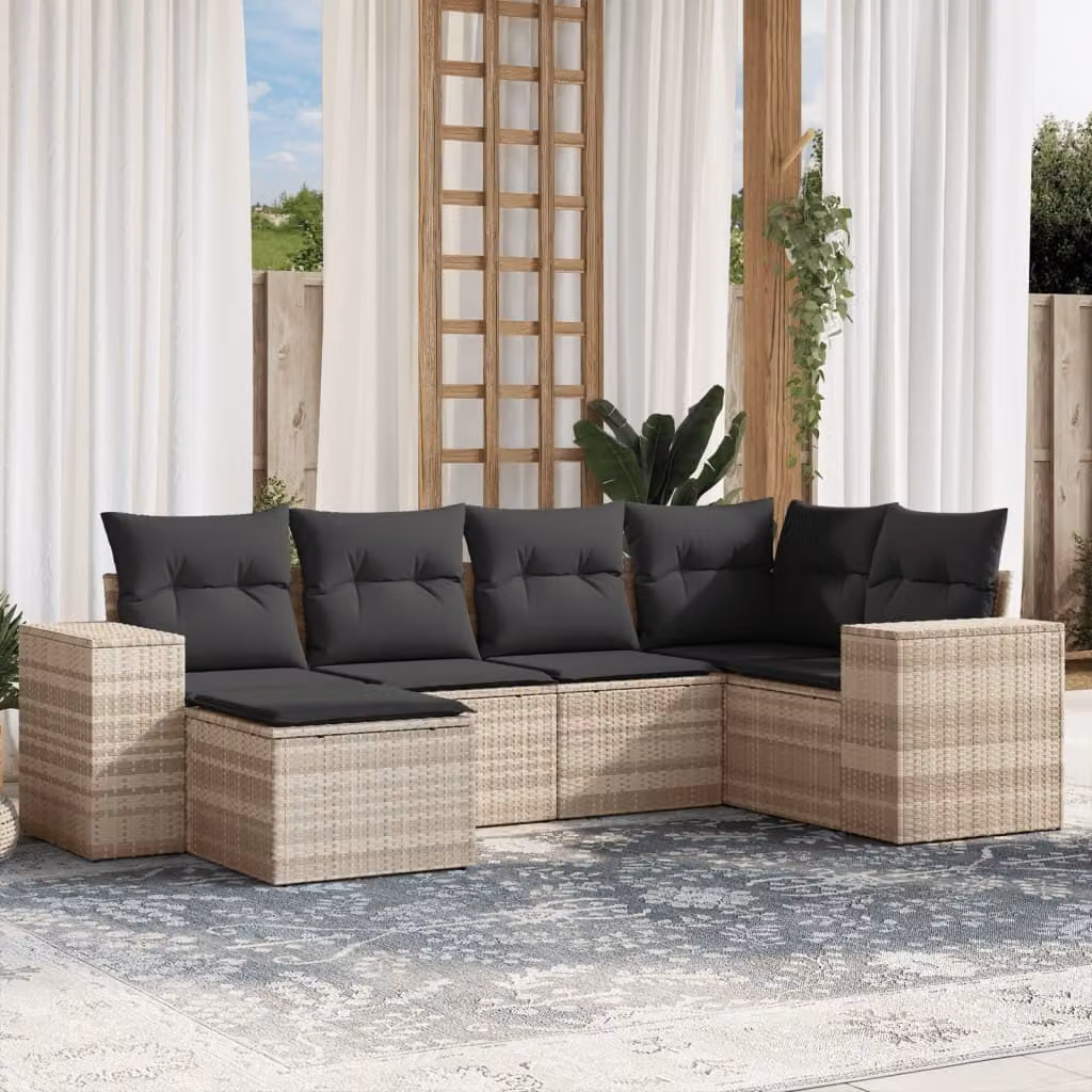 Maison Exclusive - Set Divano da Giardino 6pz con Cuscini Grigio Chiaro Polyrattan