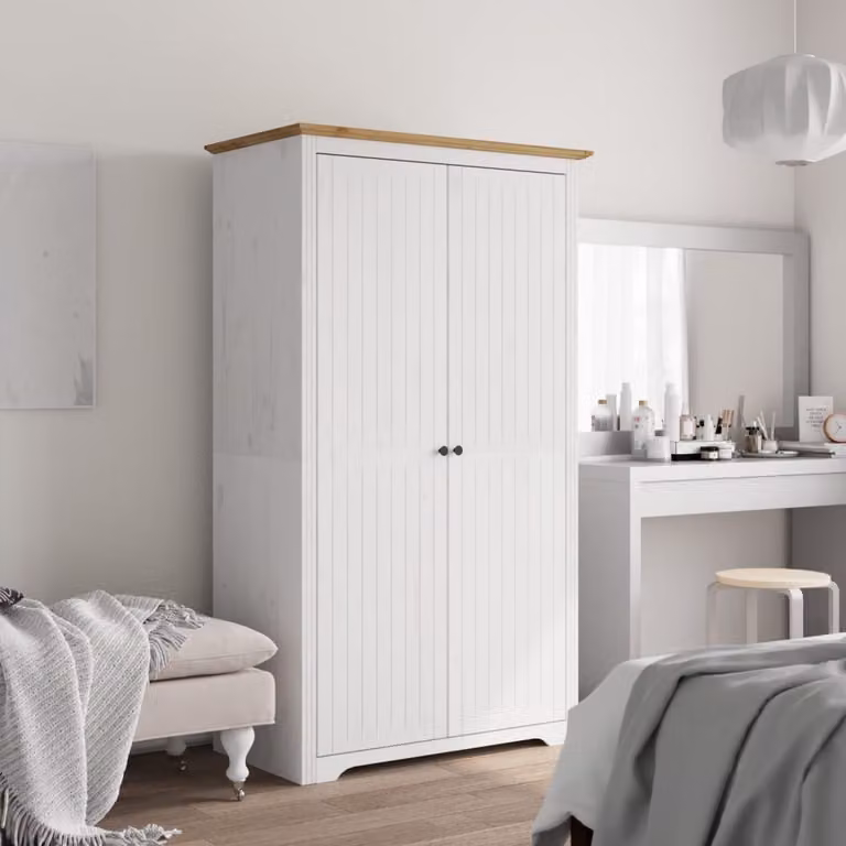 Armadio BODO vidaXL in legno massello di pino bianco, colore marrone e bianco, L: 99 cm, P: 53,5 cm, H: 173 cm