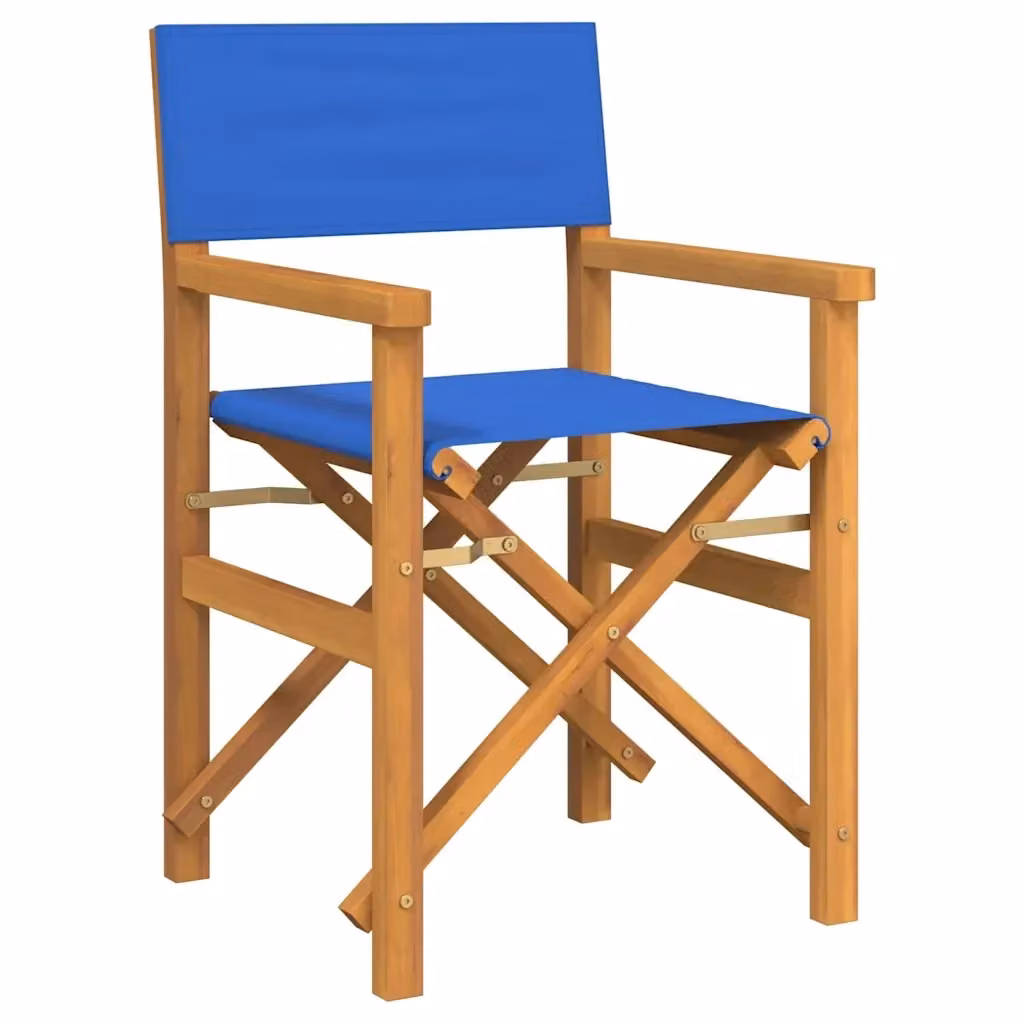 Sedia da Regista Pieghevole vidaXL in Legno di Teak con Tessuto Blu Resistente ai Raggi UV – 2