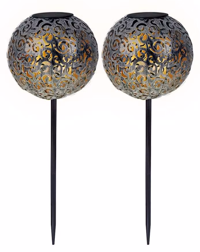 2x Luce solare a LED, globo argentato, orientale, D 18,5 cm