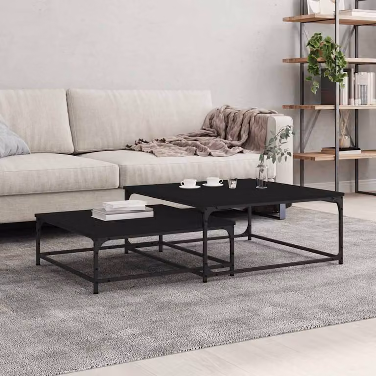 Set di 2 tavolini impilabili vidaXL neri in legno e metallo per soggiorno o ufficio