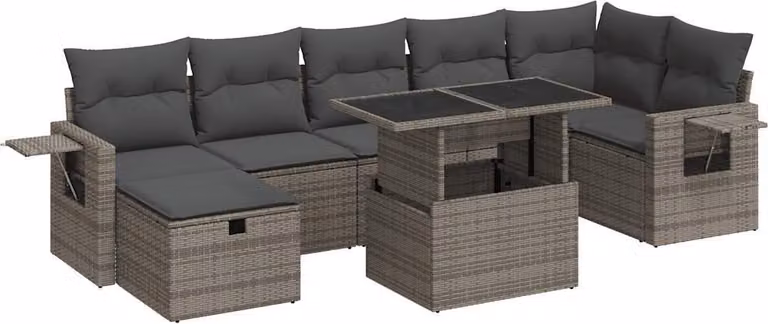 Set Divano da Giardino 8 pz con Cuscini Grigio in Polyrattan