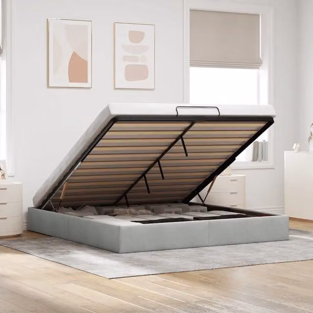 Struttura Letto con Contenitore a Alzata vidaXL in Velluto Grigio L/P/H: 160 x 200 x 23,5 cm