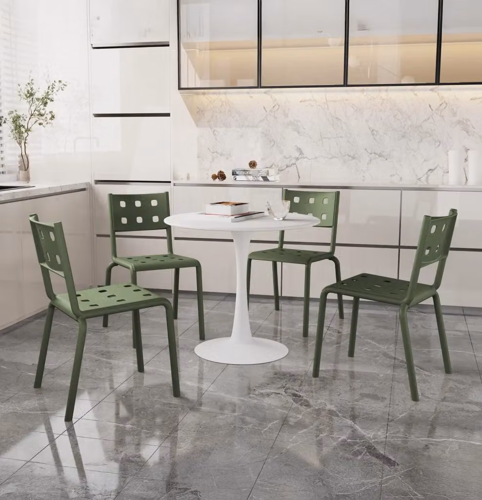 Set di 4 sedie moderne Zoe verdi in polipropilene e fibra di vetro impilabili per interno ed esterno – 2