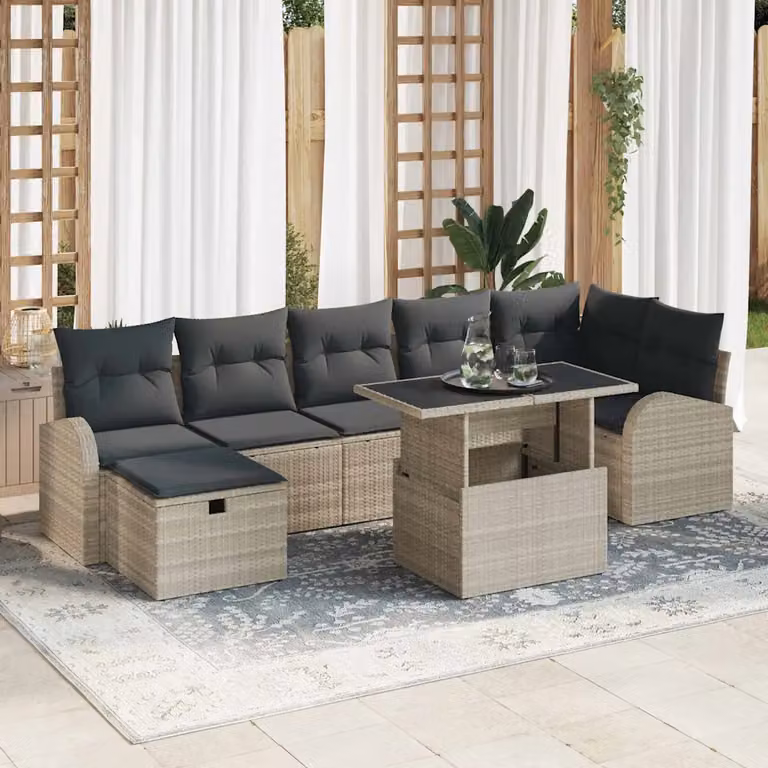 Set Divano da Giardino vidaXL 8 Pezzi in Polyrattan Grigio con Cuscini e Tavolino da Caffè