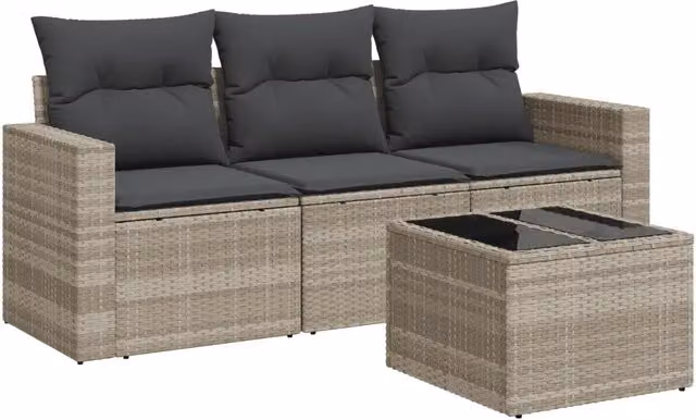 Set Salotto da Giardino Moderno a L con Divano a 3 Posti, Elementi Angolari e Tavolino da Caffè in Polyrattan Grigio con Cuscini Inclusi