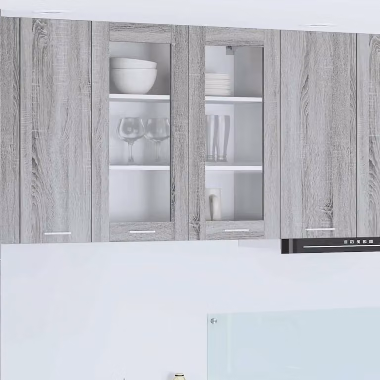 Armadio pensile da cucina moderno vidaXL con ante in vetro, Grigio, L 80 x P 31 x H 80 cm