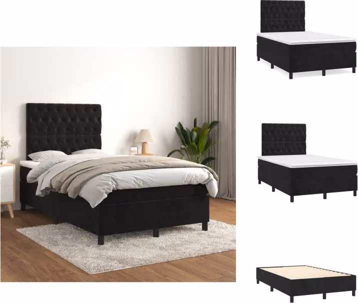 vidaXL Letto a molle con materasso nero 120x200 cm in velluto - Letti e Reti